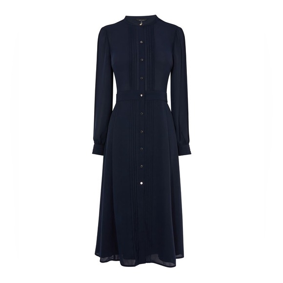 Karen Millen Pleated Midi Shirt Dress Navy Blue size 8 - Picture 2 of 11